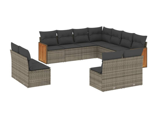 11-piece garden furniture set with grey resin wicker cushions