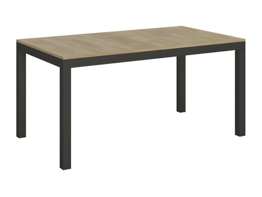 Rectangular dining table in light wood and anthracite metal, 160cm