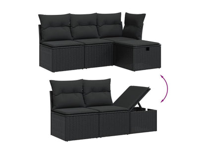 7-piece garden furniture set with cushions, black woven resin