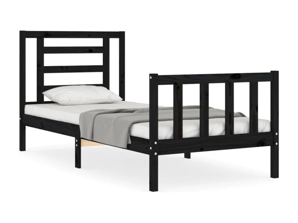 Black bed frame and headboard 100x200 solid wood