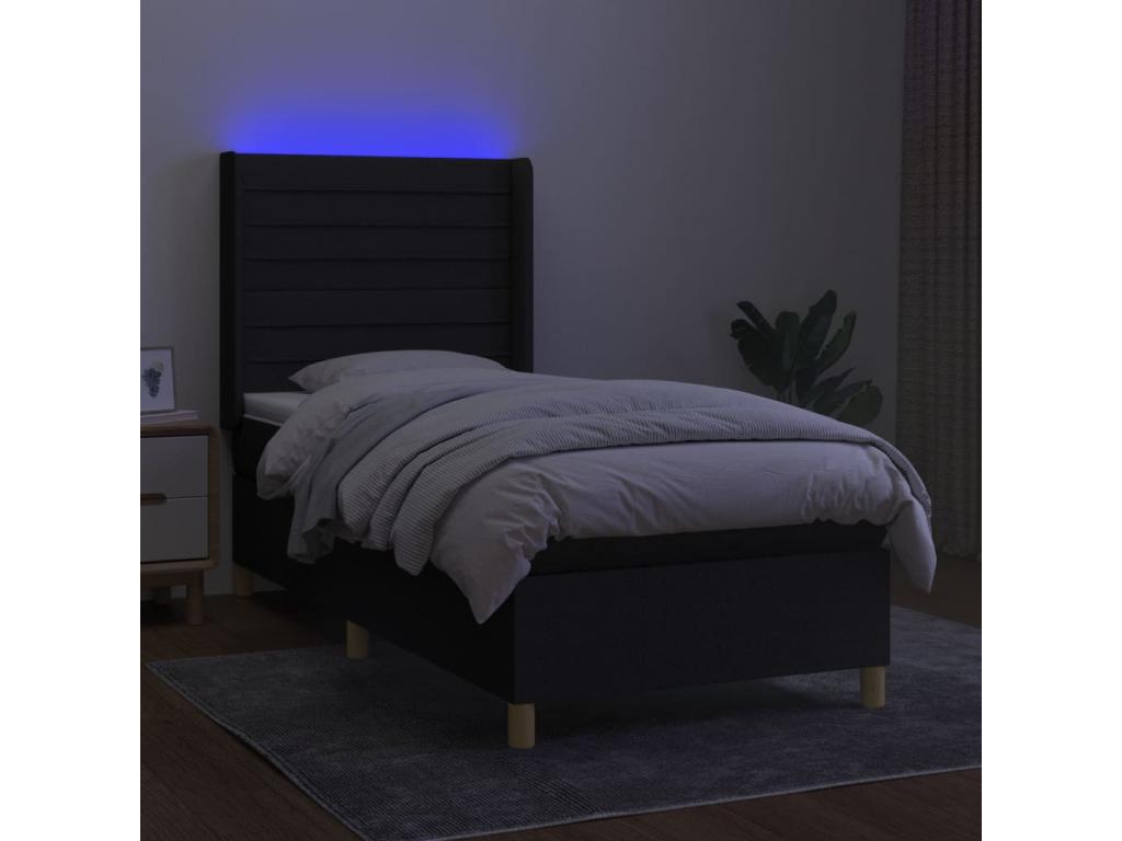 Black 90x200 cm Bed Base with Mattress and LED Lighting Fabric