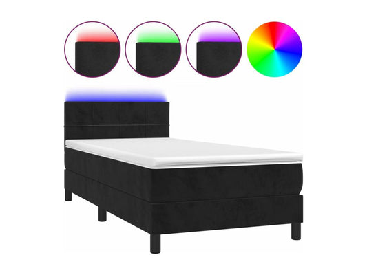 Upholstered bed base with mattress and LED lighting, black, 100x200 cm, velvet