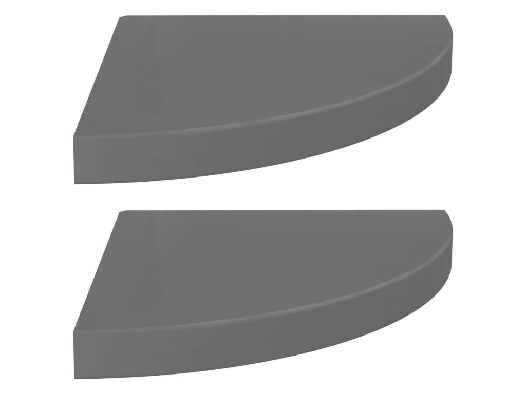 Floating Corner Shelves, 2 pcs, Glossy Grey, 35x35x3.8 cm, MDF