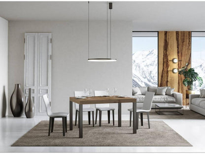 Rectangular dining table in light wood and anthracite metal, 160cm