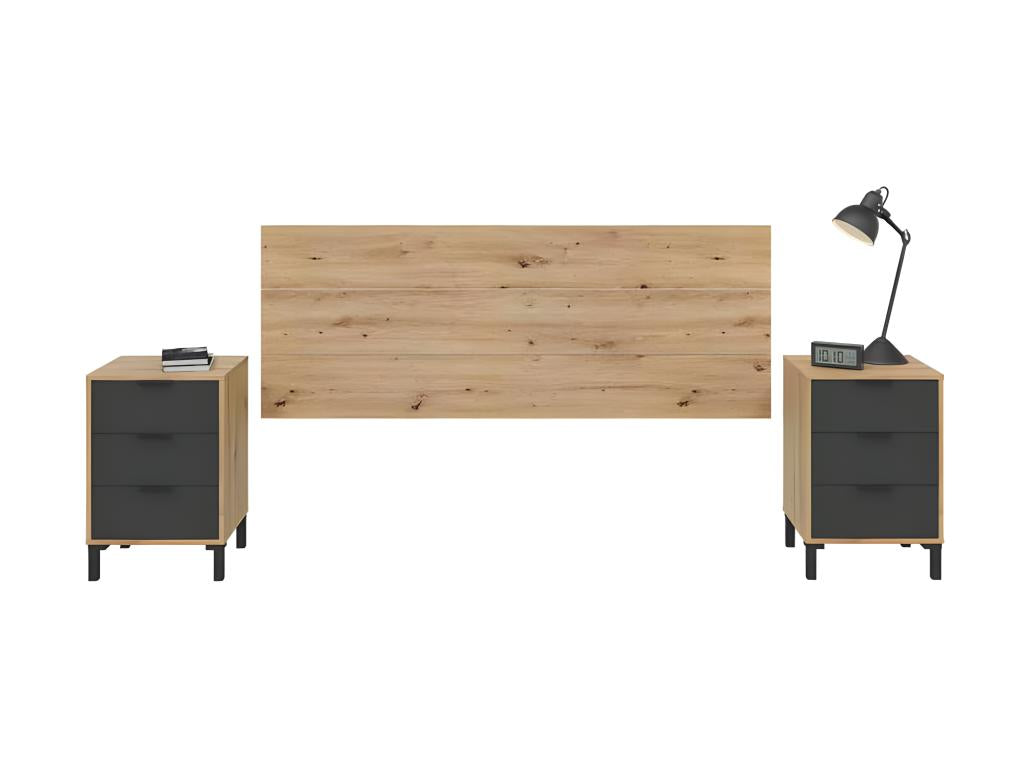 Headboard and bedside tables Oak/Anthracite -