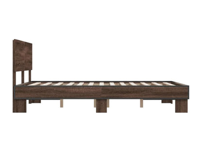 Brown oak bed frame 140x190 cm engineered wood and metal