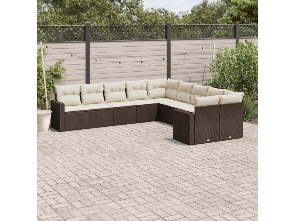 10-piece garden furniture set with brown resin wicker cushions