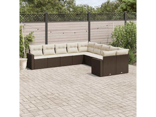 10-piece garden furniture set with brown resin wicker cushions