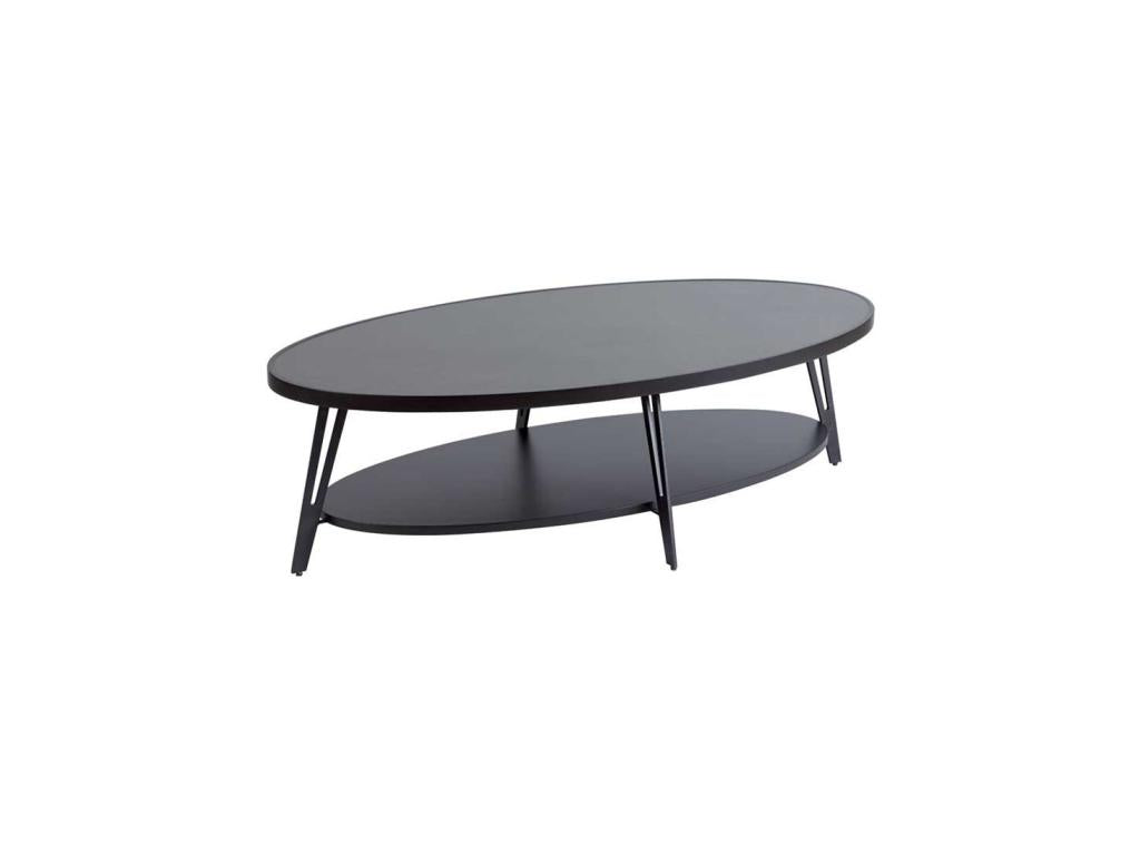 Oval coffee table, matte black steel/ceramic -