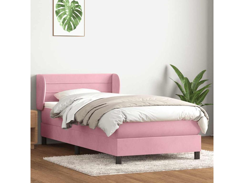 Bed base with pink velvet mattress 80x220 cm