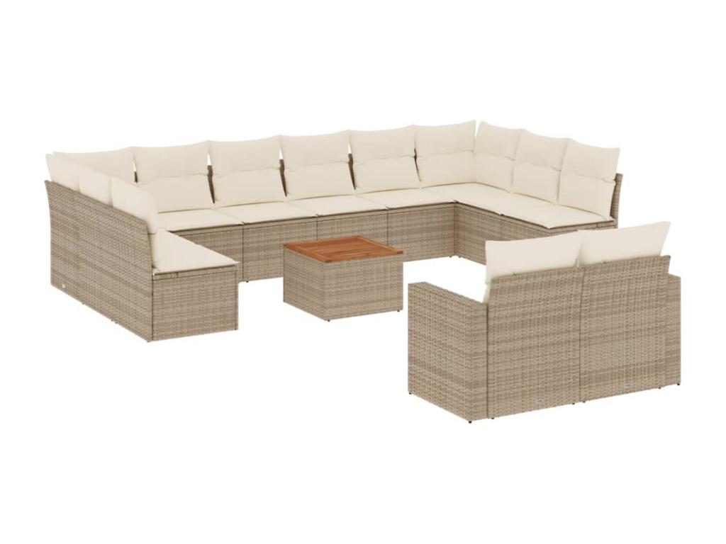 13-piece beige resin wicker garden furniture set with cushions
