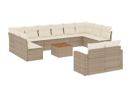 13-piece beige resin wicker garden furniture set with cushions