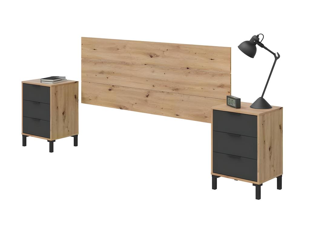 Headboard and bedside tables Oak/Anthracite -