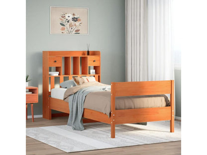 Bookshelf bed without mattress, brown wax finish, 90x200 cm, solid pine