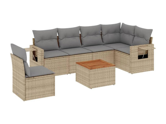 Garden furniture set with cushions, 7 pieces, méNobellea beige woven resin