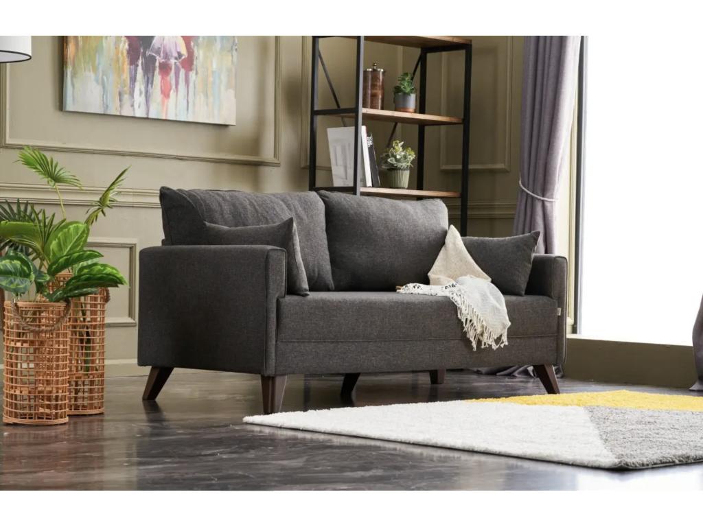 Small 2-seater sofa in dark grey fabric, 177cm