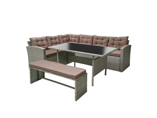 8-seater garden furniture set in grey/coffee woven resin