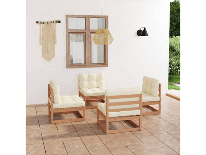 4-piece garden furniture set with cushions. Solid pine wood.