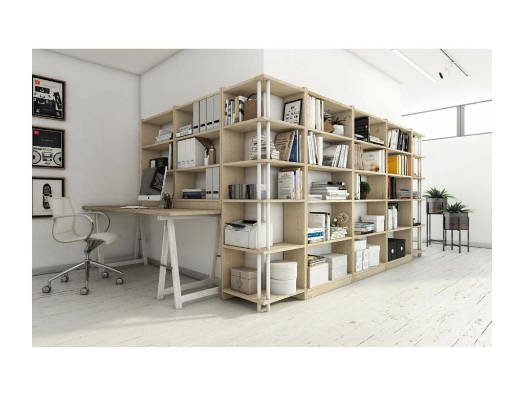 Corner shelf in unfinished pine with 6 shelves