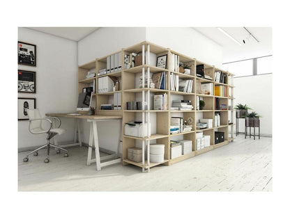 Corner shelf in unfinished pine with 6 shelves