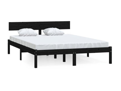 Black solid pine wood bed 140x200