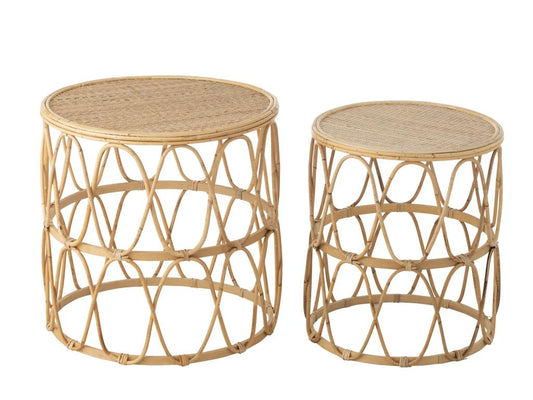 Set of 2 Nesting Tables in Natural Wave Rattan, 50cm