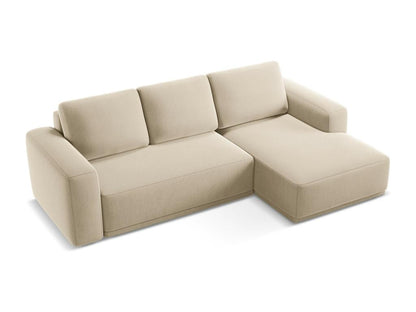 Right-hand corner sofa bed in velvet - light beige -