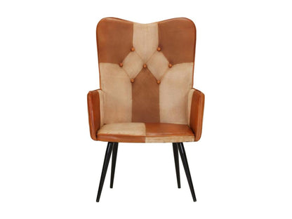 Wingback chair, brown and cream, genuine leather