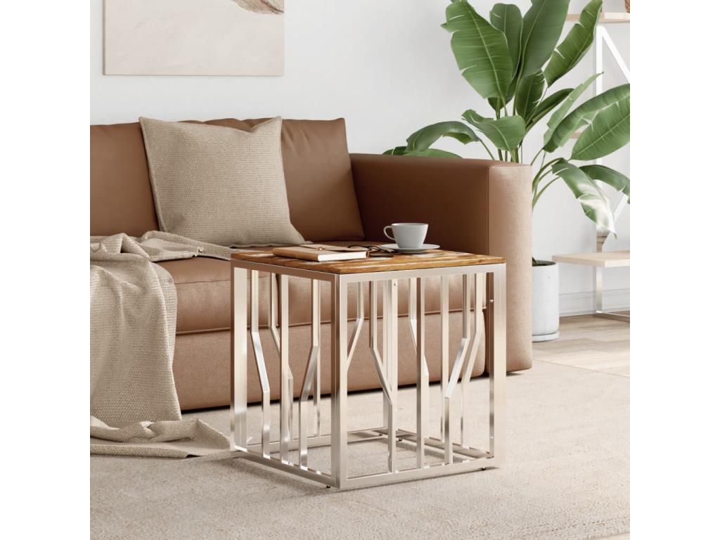 Silver coffee table, stainless steel/reclaimed solid wood