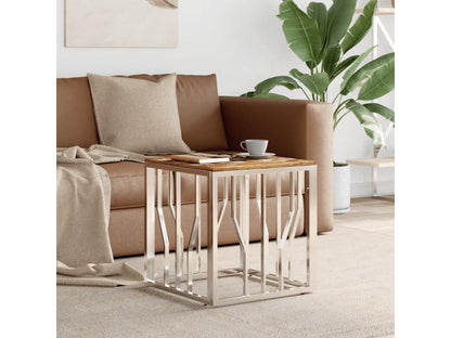 Silver coffee table, stainless steel/reclaimed solid wood