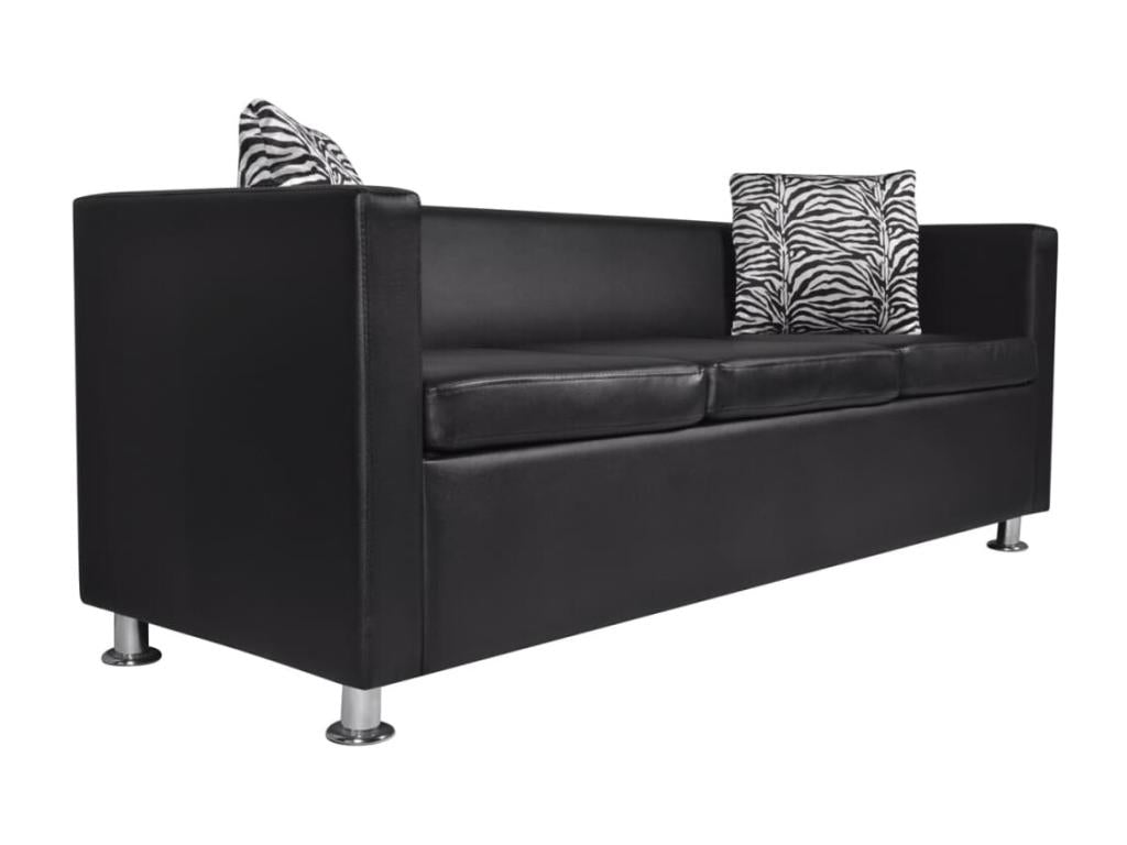 3-seater sofa in black faux leather