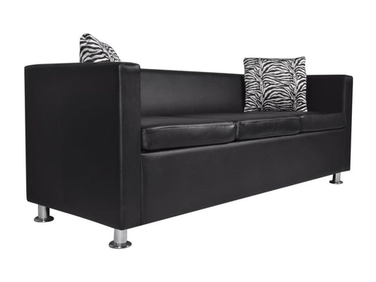 3-seater sofa in black faux leather