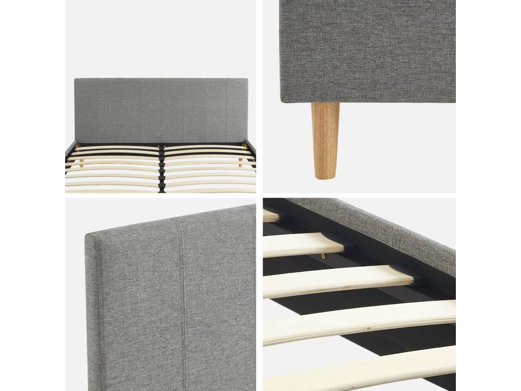 Bed with slatted base and headboard - fabric finish - light grey - W 211 x D 167.5 x H 89cm