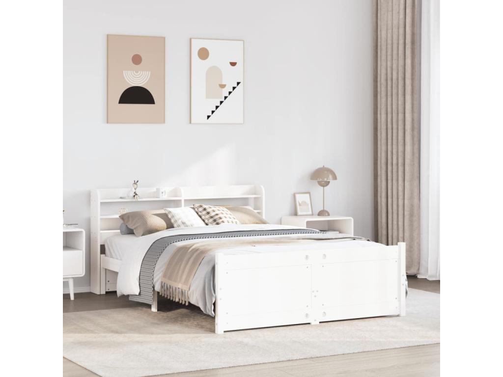 Bed frame and headboard without mattress, white, 135x190 cm