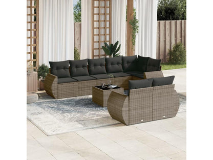9-piece garden furniture set with grey resin wicker cushions