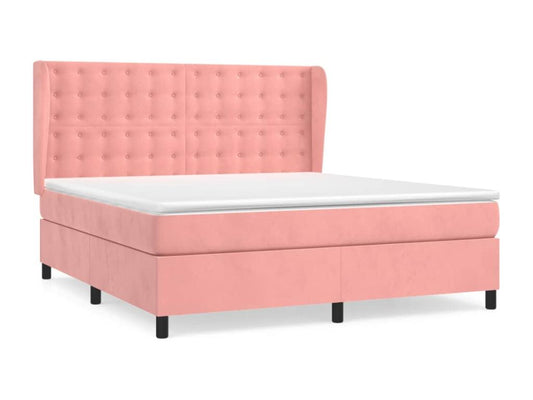 Upholstered bed base with mattress, pink, 160x200 cm, velvet