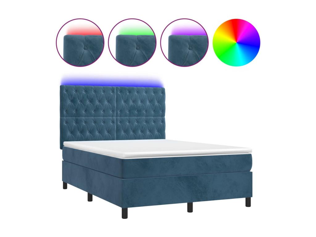 Bed base with mattress and dark blue LED light 140x190