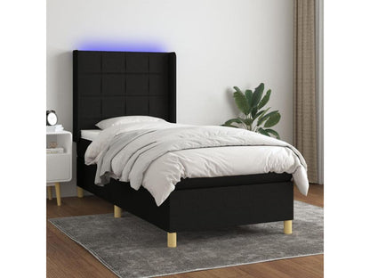 Upholstered bed base with mattress and LED, black, 90x190 cm, fabric