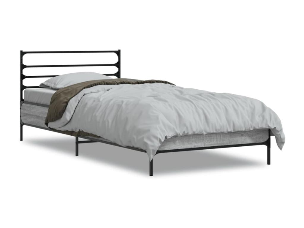 Grey bed frame 90x200 cm engineered wood and metal