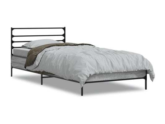 Grey bed frame 90x200 cm engineered wood and metal