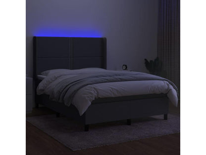 Upholstered bed base and mattress with LED lighting, dark grey, 140x190 cm, fabric