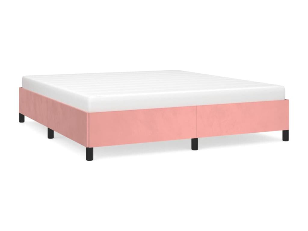 Pink velvet bed frame without mattress, 160x200 cm