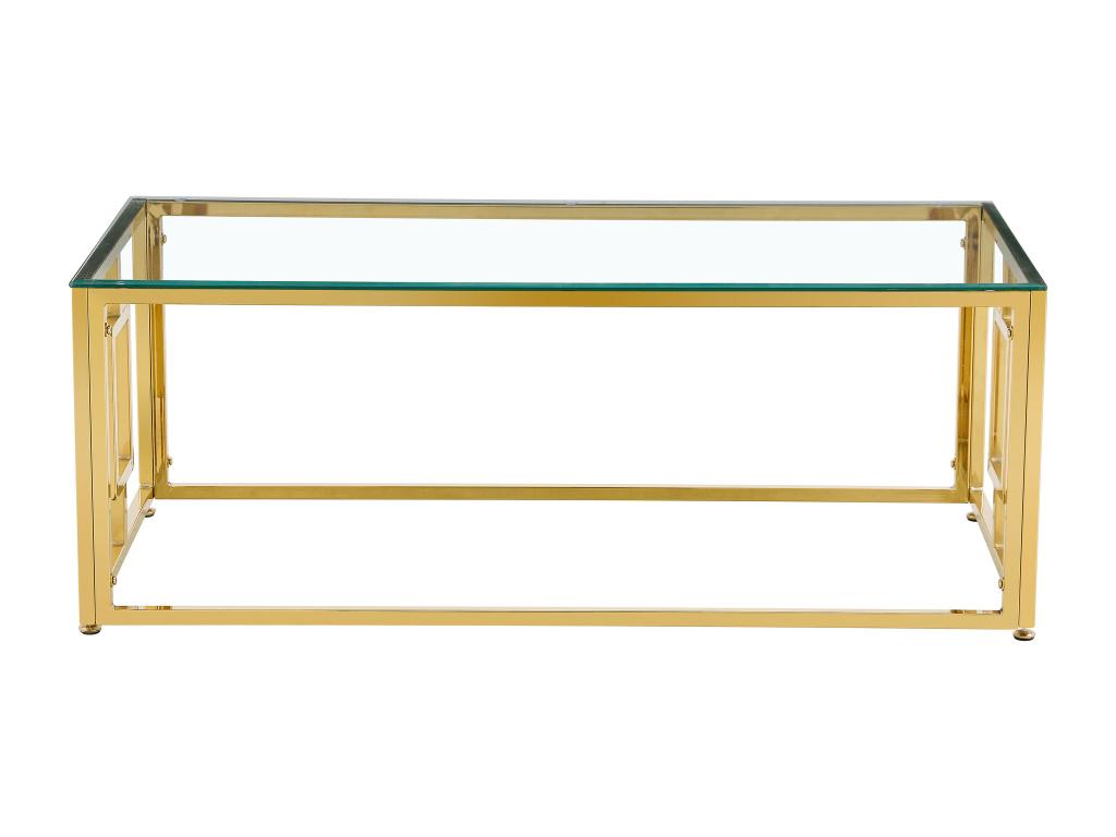 Coffee table with transparent glass top and gold legs, 120 cm -