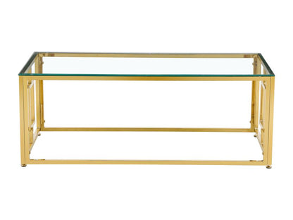 Coffee table with transparent glass top and gold legs, 120 cm -