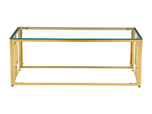 Coffee table with transparent glass top and gold legs, 120 cm -