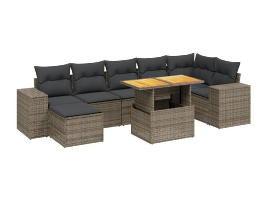 8-piece garden furniture set with grey resin wicker cushions