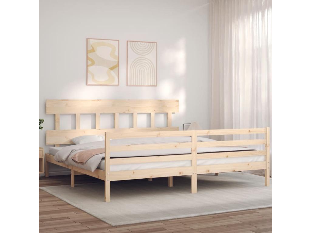 Bed frame with headboard, super solid wood