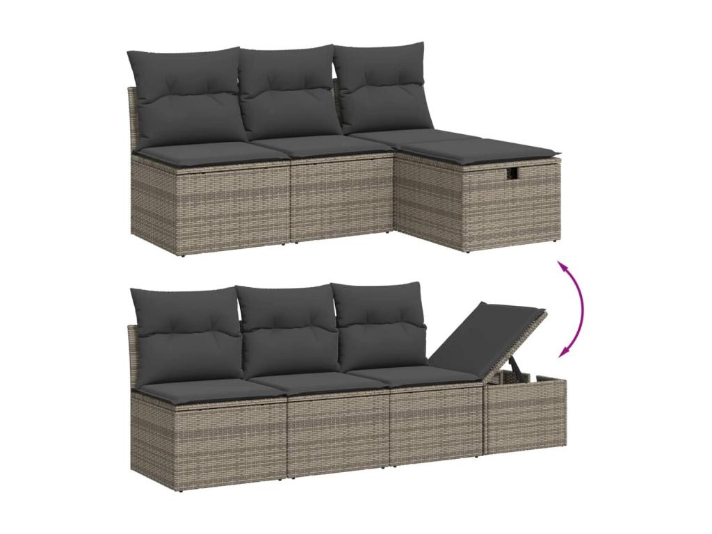 8-piece garden furniture set with grey resin wicker cushions