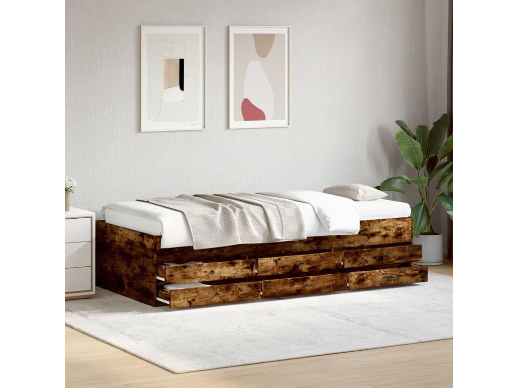 Daybed with drawers, without mattress, smoked oak, 100x200 cm