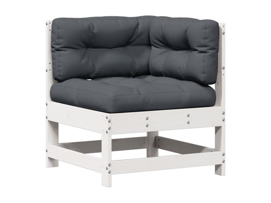 5-piece garden furniture set with white cushions, solid pine wood